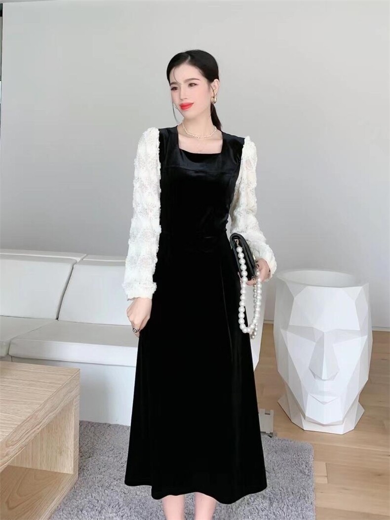 秋装丝绒连衣裙，女装连衣裙，雨恋依香