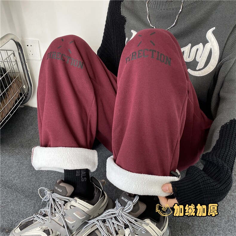 2023冬季保暖加绒字母印花宽松直筒休闲卫裤B315-K23505-p65控78,男装休闲裤,电商B315
