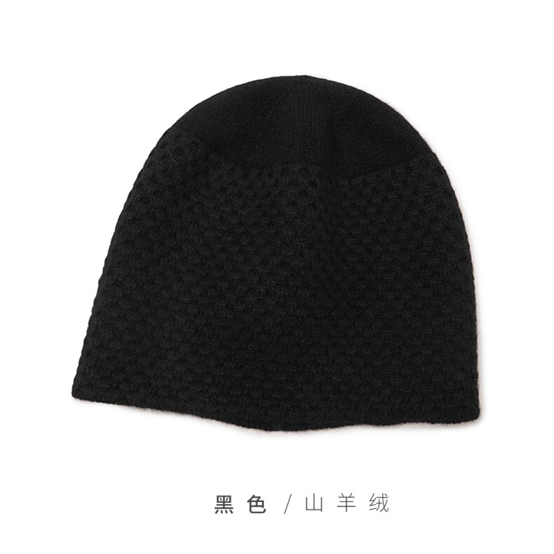 时尚保暖黑色山羊绒针织帽子 羊绒蜂窝花型设计图片