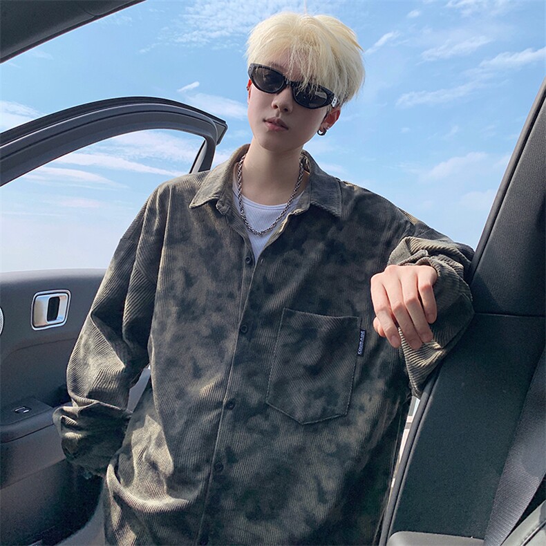 衬衫男秋季新款港风宽松大码灯芯绒扎染长袖衬衫CS8108-P42，男装衬衫，星座214-3