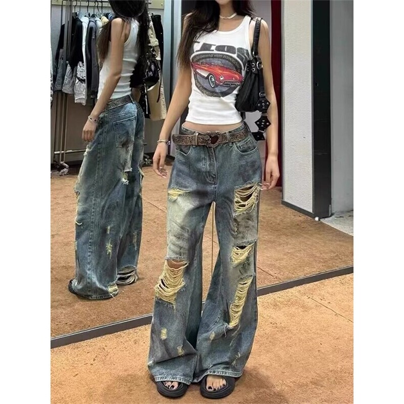 美式高街破洞直筒牛仔裤男女休闲裤NK804/P48,男装牛仔裤,电商D202-1