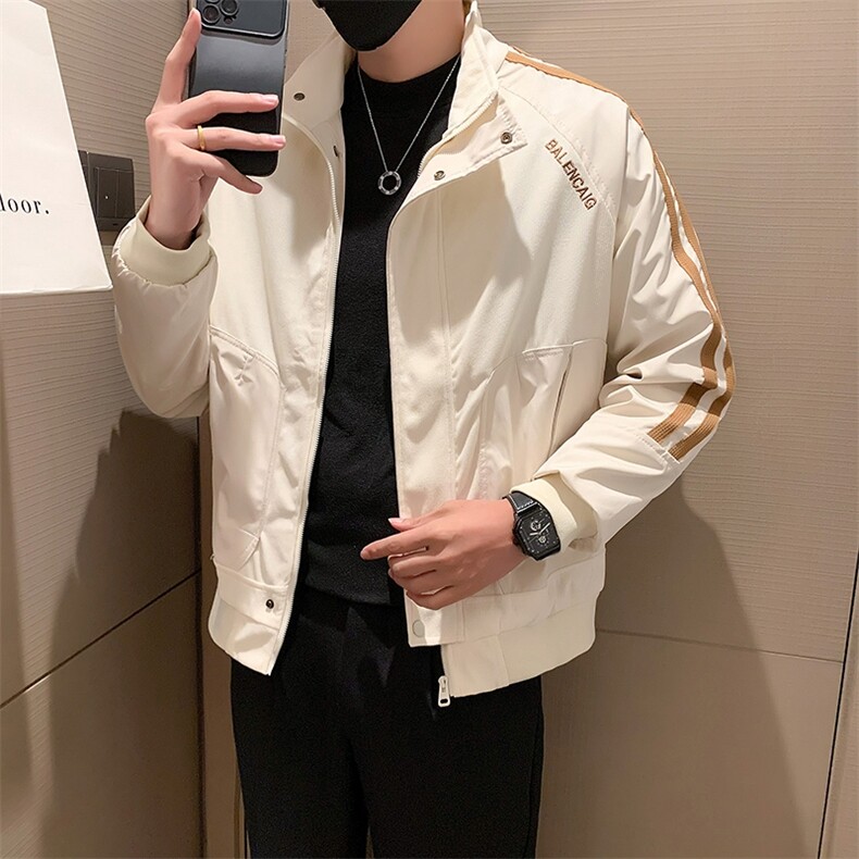 立领拼接工装条纹设计夹克男春秋季潮流上衣休闲百搭外套JK02-P95,男装夹克,电商D323（原B261）