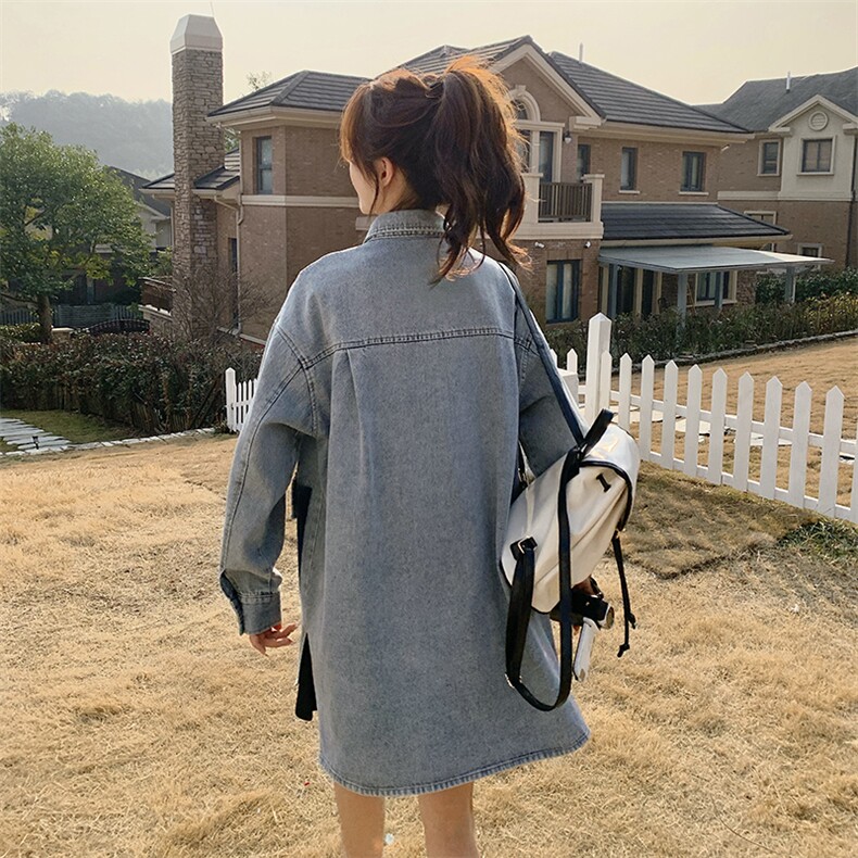 时尚春季牛仔外套女中长款宽松显瘦百搭休闲上衣,女装短外套,秋水欣儿