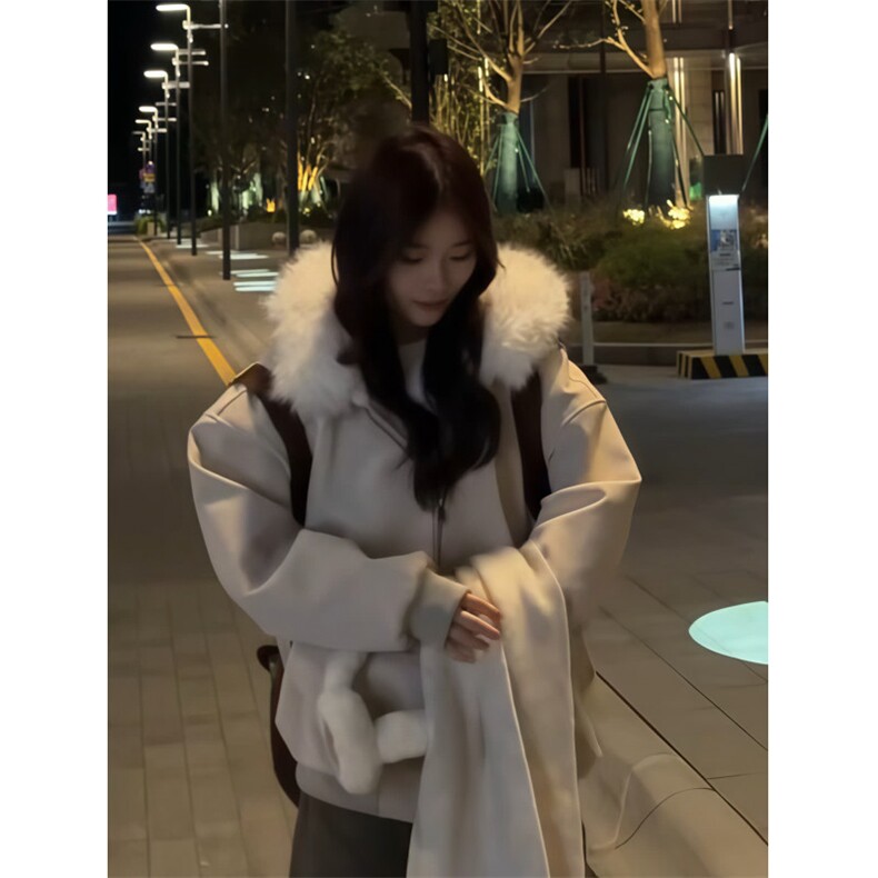 可拆毛领皮衣棉服男女款冬季加棉棒球服外套美式高级感棉衣夹克,男装夹克,星座506A