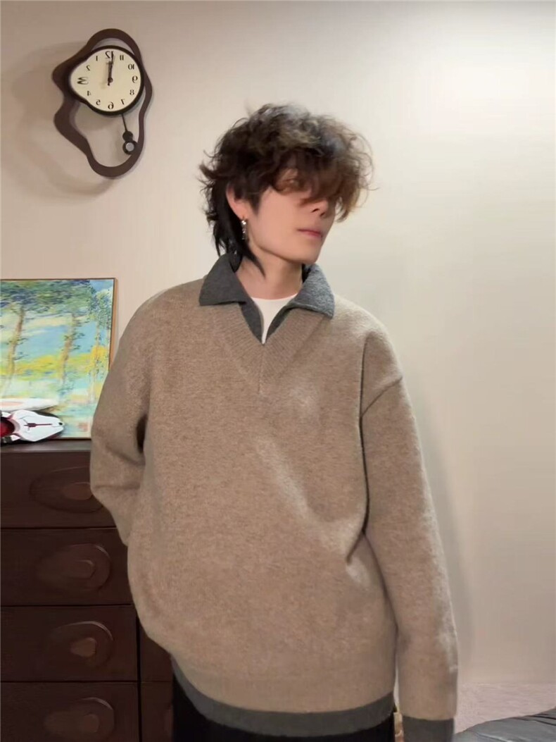 去年增色重磅Polo领毛衣撞色毛线衣羊毛衫打底针织衫LF113P65,男装T恤,电商D256-1(原A064-1)