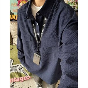 长袖套头衬衫男春秋季宽松休闲仿肌理感褶皱宽松POLO外套 CS24图片