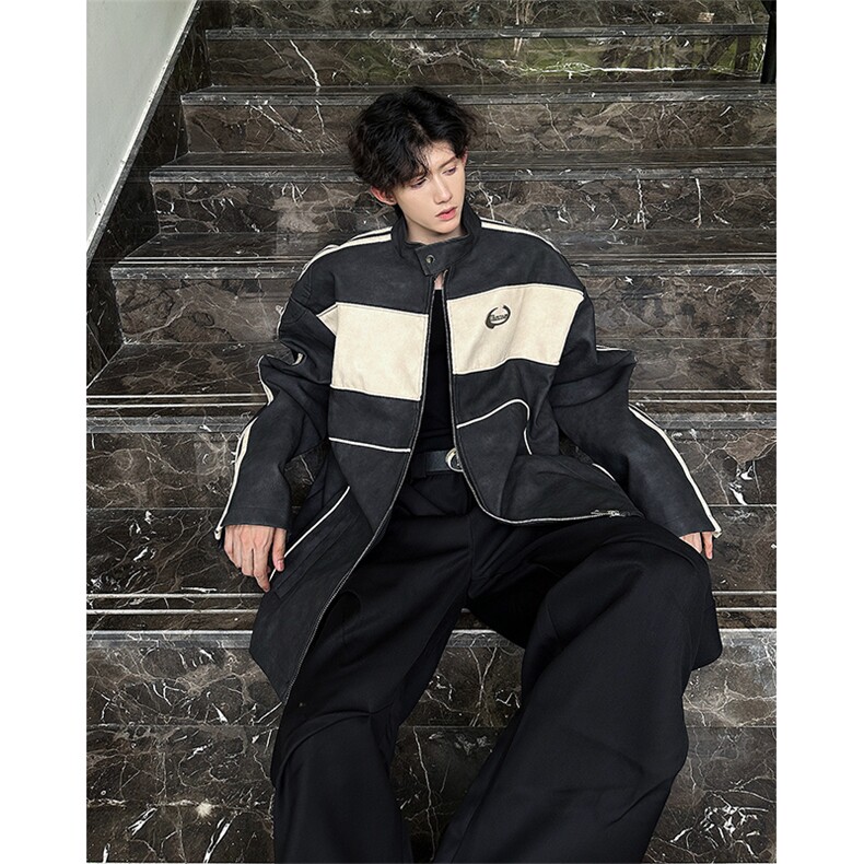 皮衣外套男春秋季新款潮牌痞帅宽松机车服PU皮夹克JK85477-p85,男装夹克,星座1008