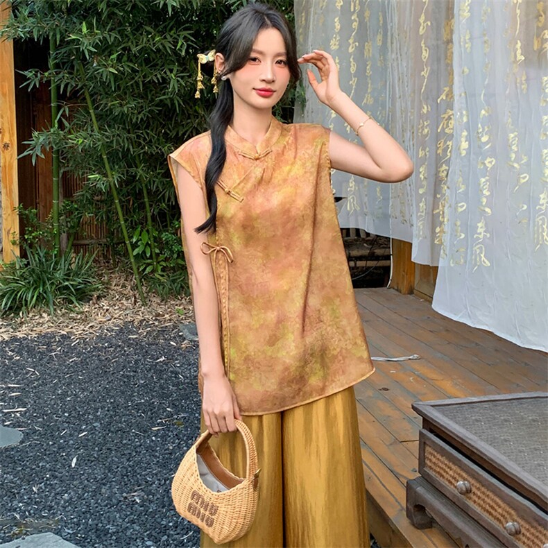 2026新中式g风套装女夏季新款高级感显瘦马甲阔腿裤流行两件套,女装套装/套裙,超帛