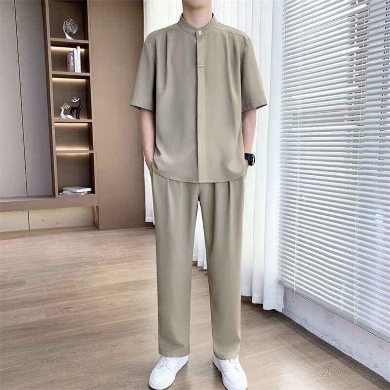 2025夏季新款套装高级感冰丝短袖衬衫休闲透气上衣长裤两件套,男装休闲套装,星座1206（原A206）