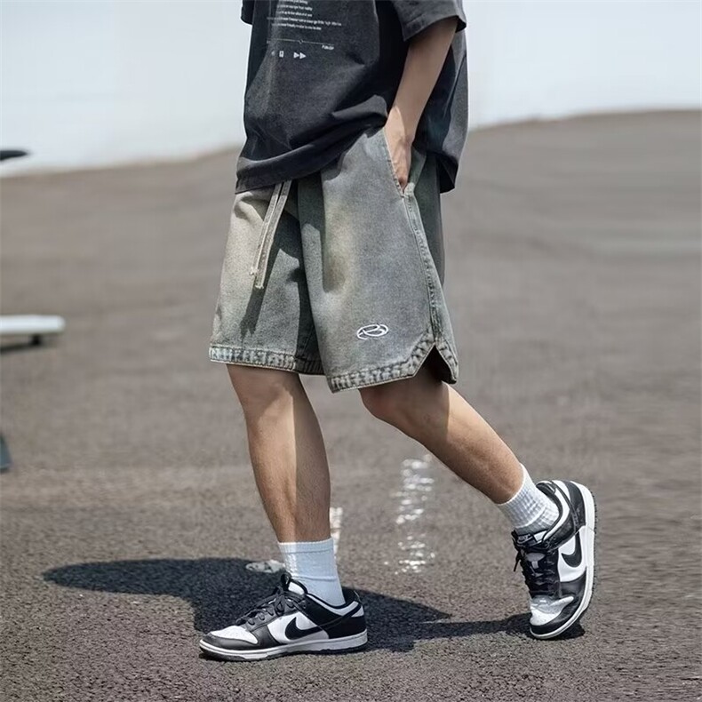夏季高街潮牌牛仔短裤男款直筒宽松刺绣工装牛仔裤五分裤XD228,男装牛仔裤,星座208-5