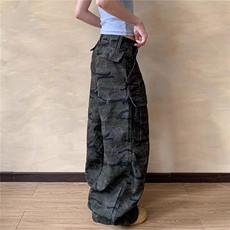 Apocket美式多口袋迷彩工装裤女宽松直筒褶皱休闲裤子K6537-P55，男装工装外套，星座412-3
