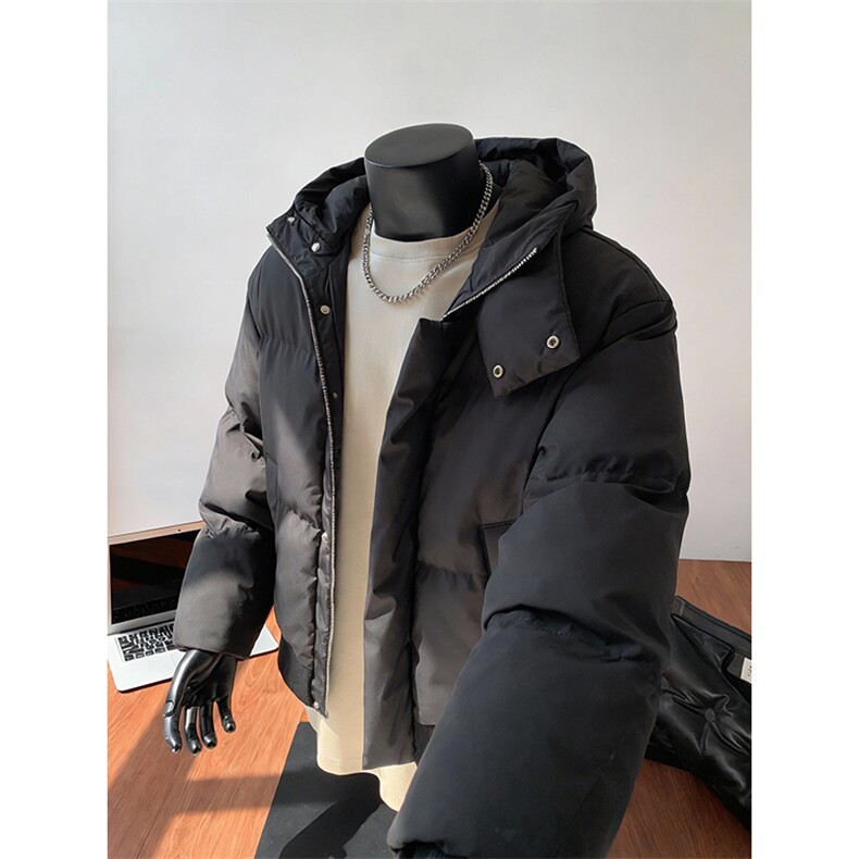 现货5W件冬季三防重磅boxy短款羽绒连帽PU皮棉衣外套防风加厚棉服,男装棉衣,电商A486