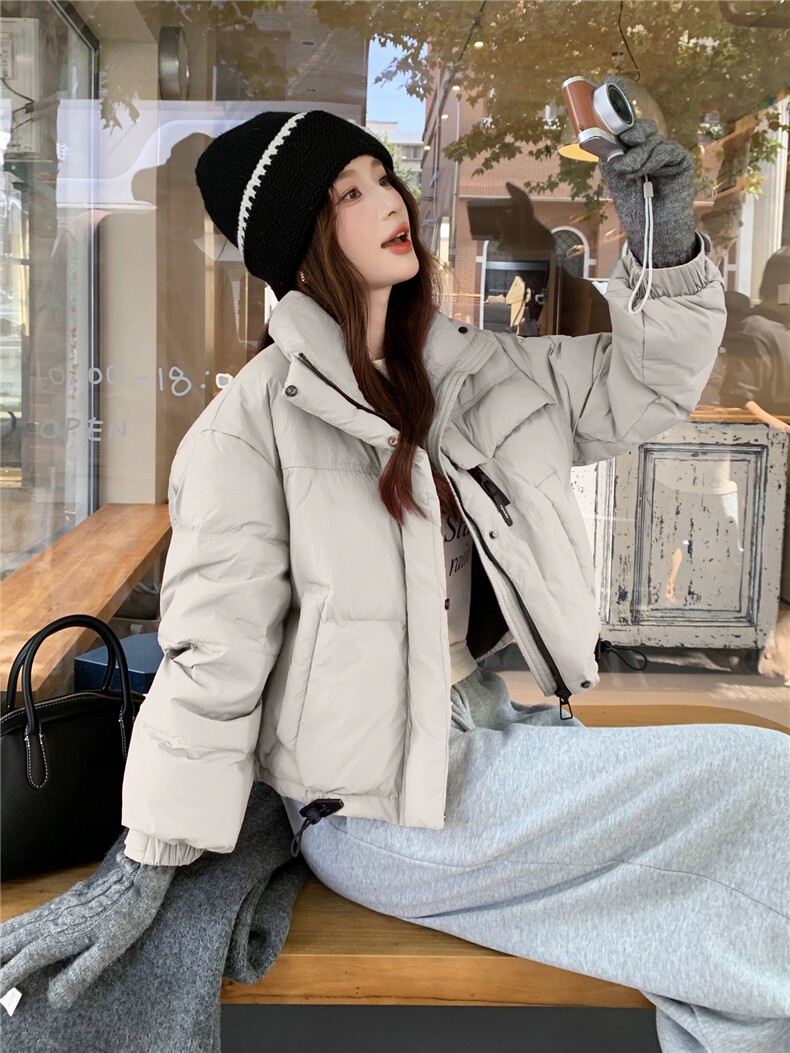 现货新款羽绒服女短款韩版立领简约加厚小个子高级感面包服外套潮,女装羽绒服,网红馆