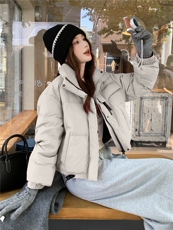 现货新款羽绒服女短款韩版立领简约加厚小个子高级感面包服外套潮，女装羽绒服，网红馆