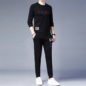中年运动套装男春秋季爸爸秋装套装圆领卫衣两件套大码运动服时尚图片