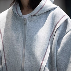 港风秋款男女连帽卫衣大口袋开衫明线外套WY0104P60，女装短外套，星座1013-1