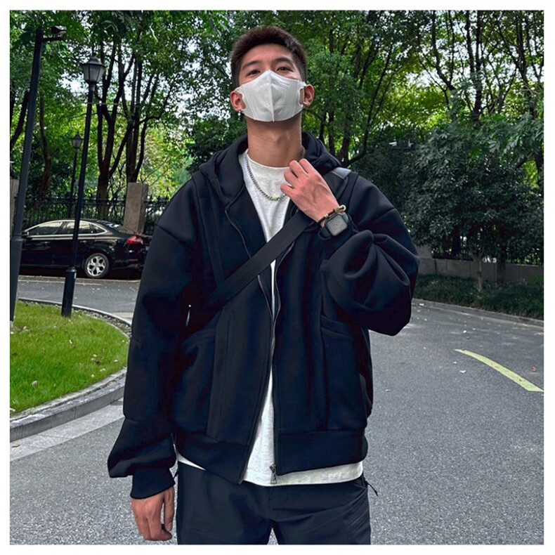 网图重磅全棉420克工装口袋卫衣拼接连帽开衫外套 RH5330-P65图片