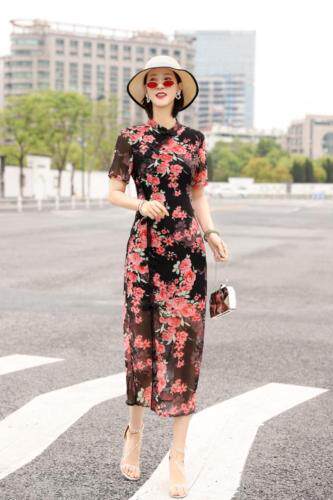 仿真丝旗袍气质裙，女装婚纱/旗袍/礼服，澳洛菲