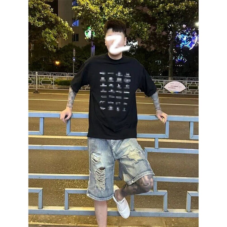 破洞牛仔短裤男夏季新款美式复古拉链设计直筒五分裤LY6466-P40图片