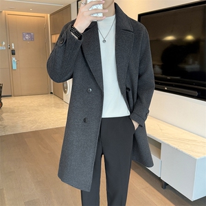 2025秋冬抖音老钱风男士宽松毛呢大衣翻领中长款风衣MY75-180图片
