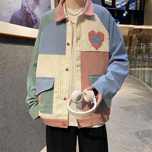外套男春秋季美式潮牌拼色工装夹克新款港风潮流宽松上衣LS66P65,男士vintage穿搭图片
