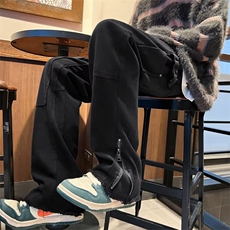 拉链牛仔裤男春季ins潮牌复古直筒裤子宽松高街阔腿长裤N2032-P45，男装牛仔裤，星座1008-1