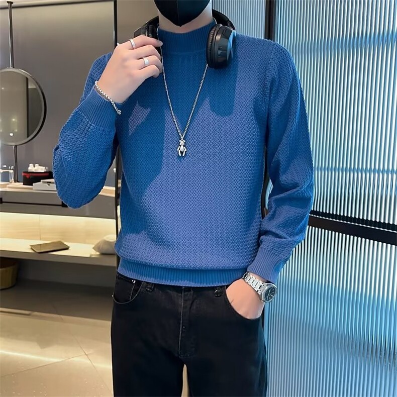 圆领毛衣男秋冬季修身软糯纯色毛线上衣服保暖打底男士针织衫M803,男装针织衫/毛衣,星座1116A-2（原606A-1）