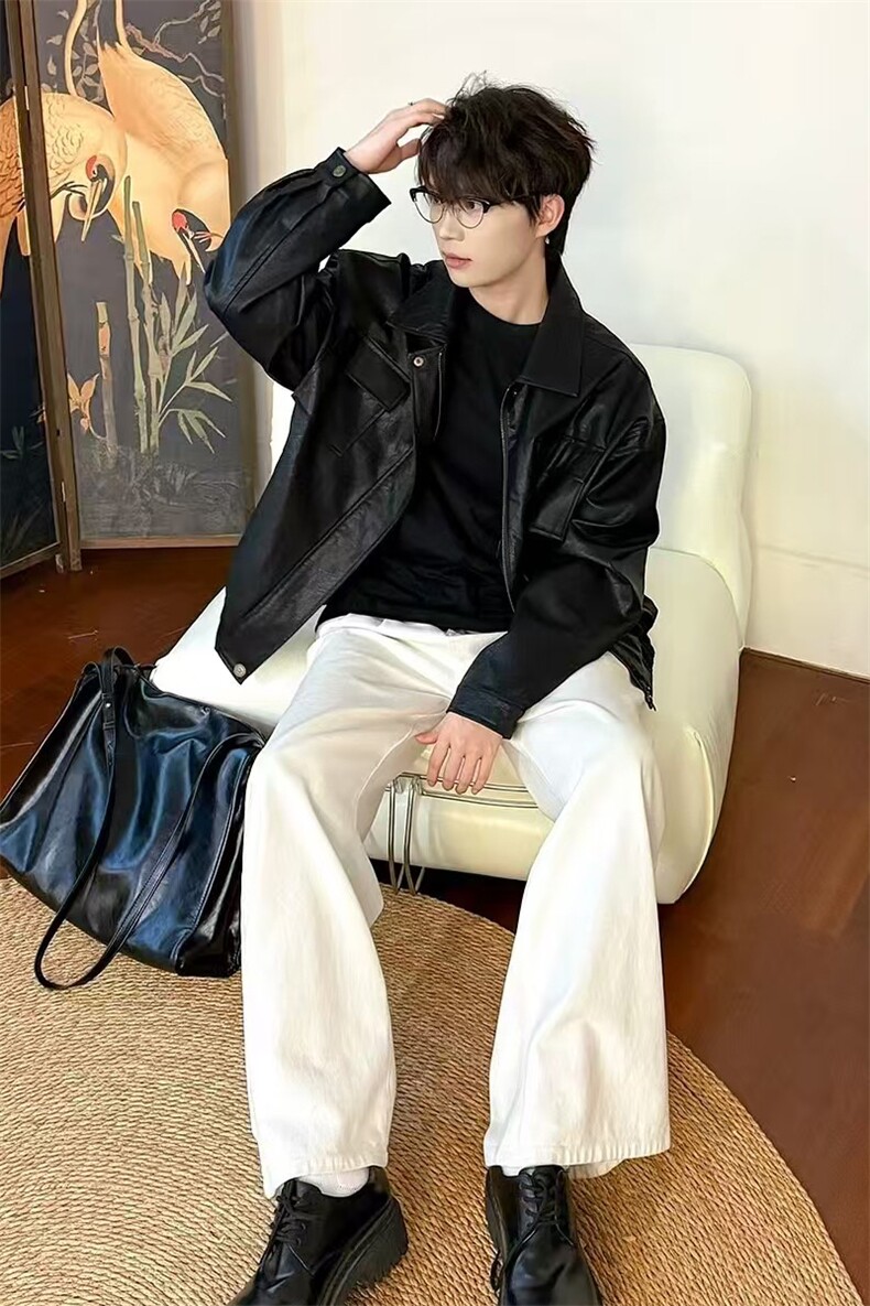 25秋冬新款~翻领皮衣男皮夹克短款外套716A-PY035-P118,男装夹克,星座716A（原星座815-4）