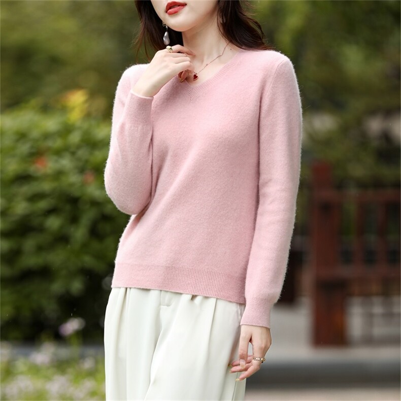 2025年秋季时尚百搭通勤简约休闲V领套头，女装羊毛衫，鑫源羊绒