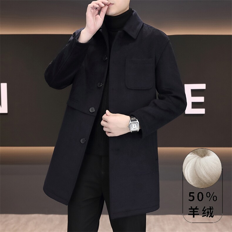 冬季新款男士高品质商务休闲羊绒毛呢大衣中长款风衣外套9716P180,男装风衣,电商B226