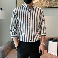 春季潮流青春流行男衬衫文艺标准百搭条纹简约七分袖CS156-8，男装衬衫，星座1116A-2（原606A-1）