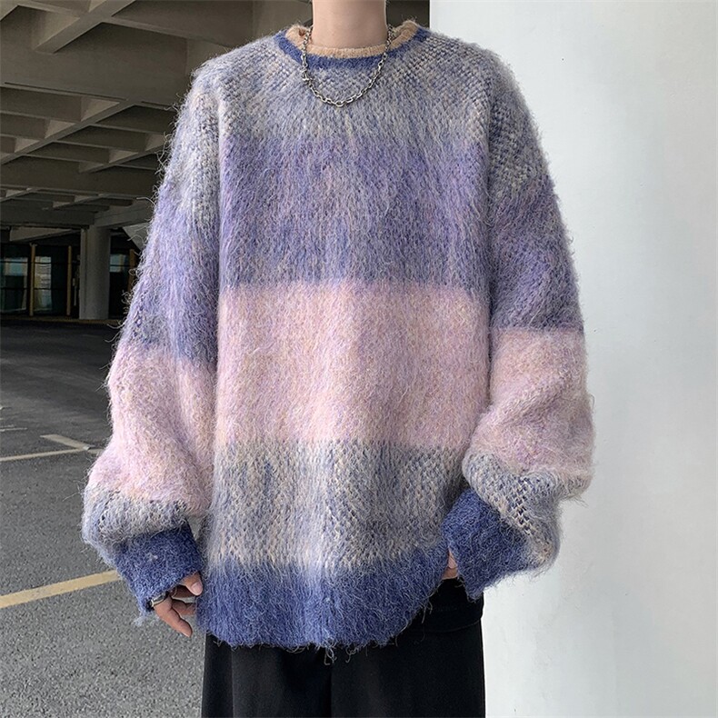 慵懒风撞色毛衣男美式复古休闲软糯针织衫小众百搭线衣MY0214-P50,男装针织衫/毛衣,星座308B-1