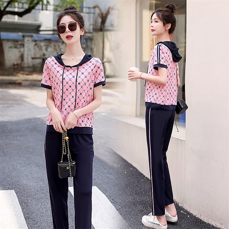 时尚套装女夏季妈妈装2023新款宽松大码夏装小个子休闲两件套现货,女装套装/套裙,一安秀