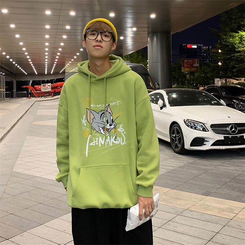 WY08-P48秋冬汤姆猫印花卫衣男连帽休闲宽松大码套头外套,男装卫衣,电商B369（原A024）