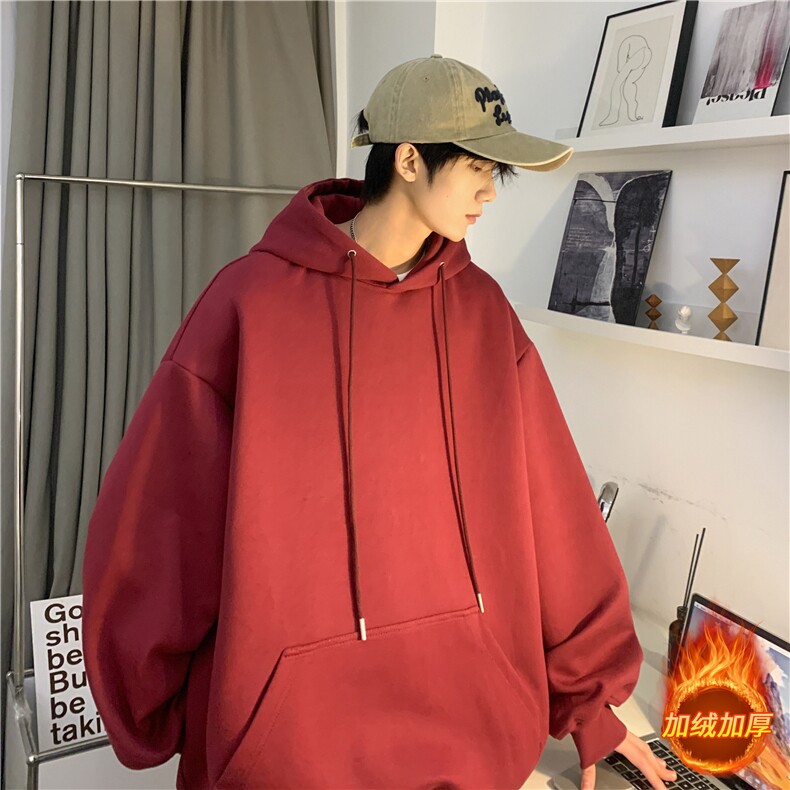 INS青少年冬季加绒宽松落肩连帽卫衣重磅多色JR23305-特批35控68,男装卫衣,星座605(原A050)