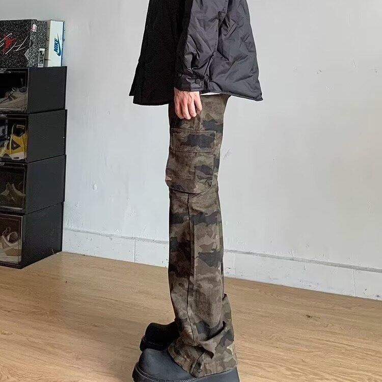 美式伐木迷彩工装裤男女春夏多口袋休闲裤子美式复古直筒牛仔裤,男装牛仔裤,星座218-1（原230）