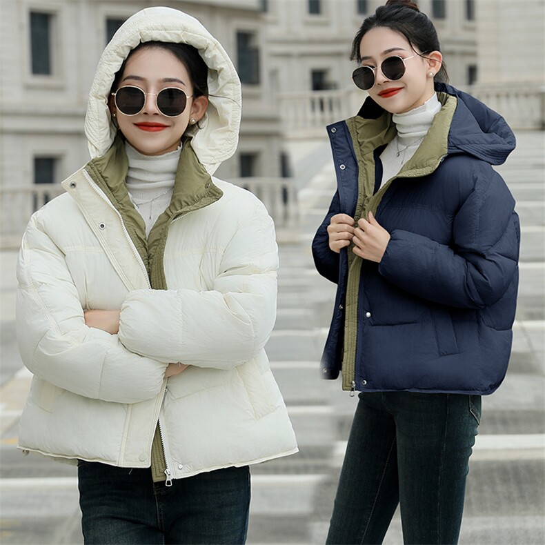 现货秒发2024冬装新款韩版短款连帽面包服棉服棉衣外套图片