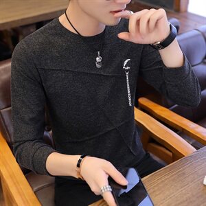 W205春秋季上衣服男装长袖t恤男士秋衣韩版修身卫衣体恤小衫图片
