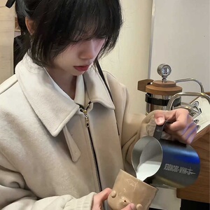 米白色美式飞行夹克棉服男款冬季痞帅高级感cleanfit翻领短款外套图片