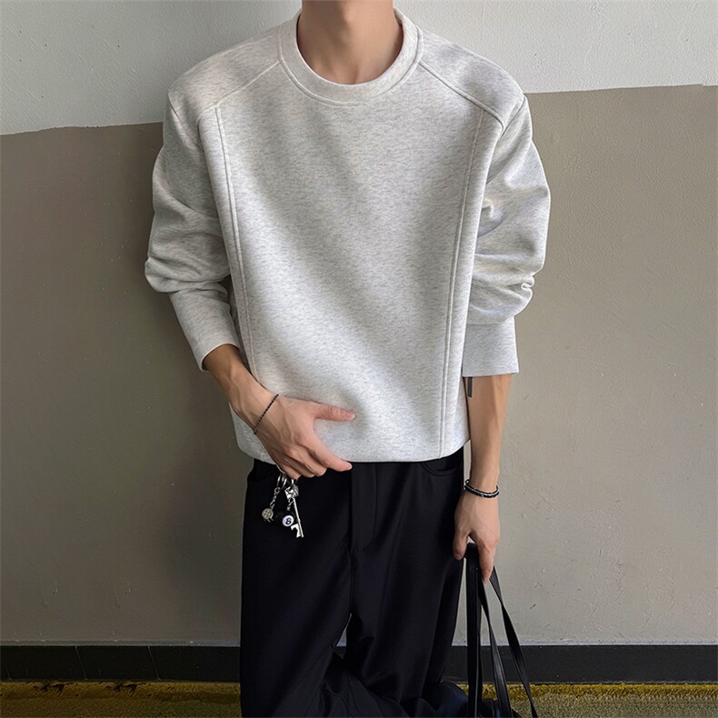 抖音得物品质美式高街重磅曼巴棉结构硬阔boxy版潮牌卫衣长袖T恤,男装T恤,电商A486