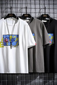 2021夏季新网格风日系大码男已注册卡通印花短袖T恤T1050-P25图片