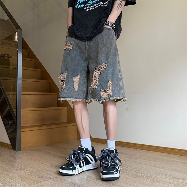 男士牛仔短裤夏季破洞休闲五分裤宽松直筒中裤XZ212-QNK552-P38,男装牛仔裤,星座212