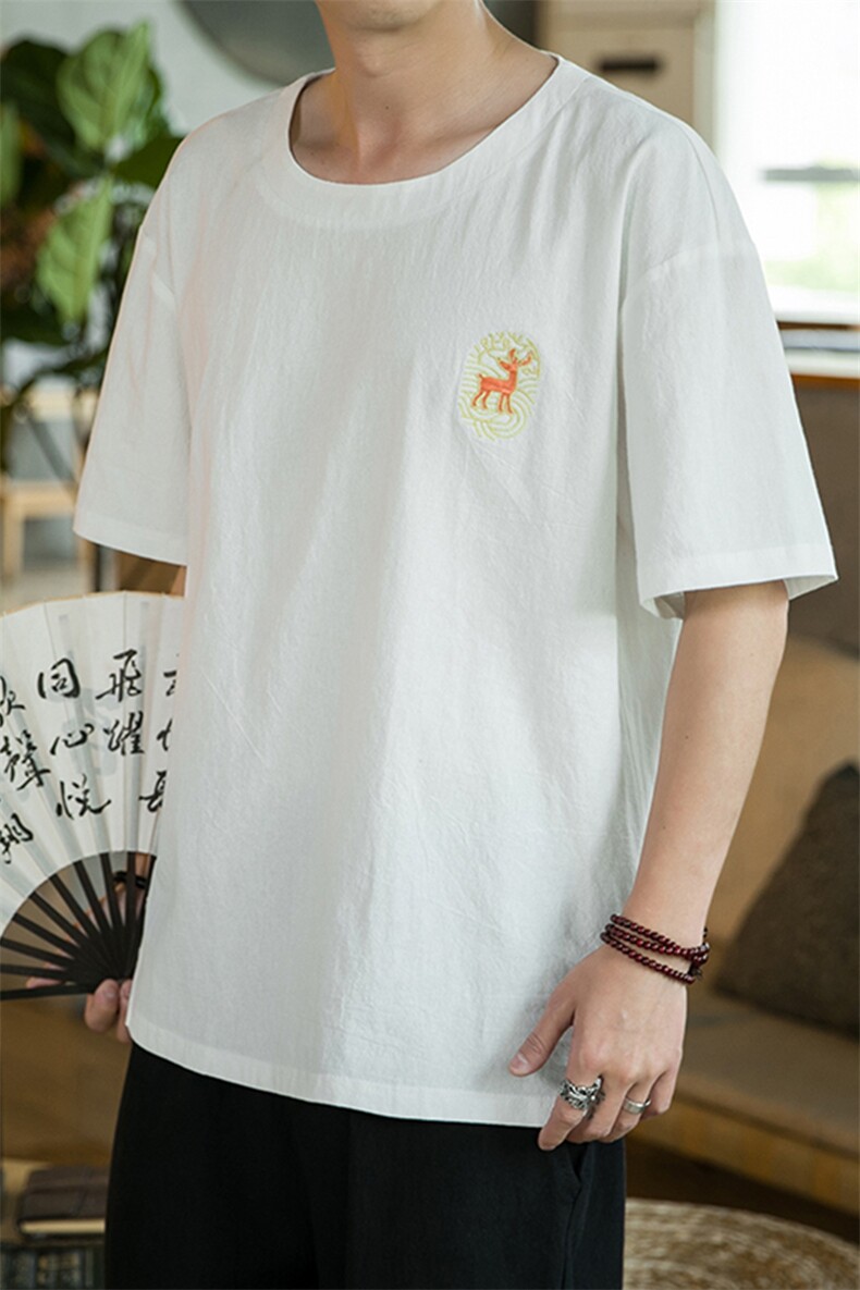 2024夏季新款风咖啡厅大码刺绣短袖T恤M-5XHT21241-特P20,男装T恤,电商A022