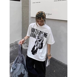 美式复古人像印花短袖男夏季欧美潮牌重磅t恤cleanfit宽松七分袖图片