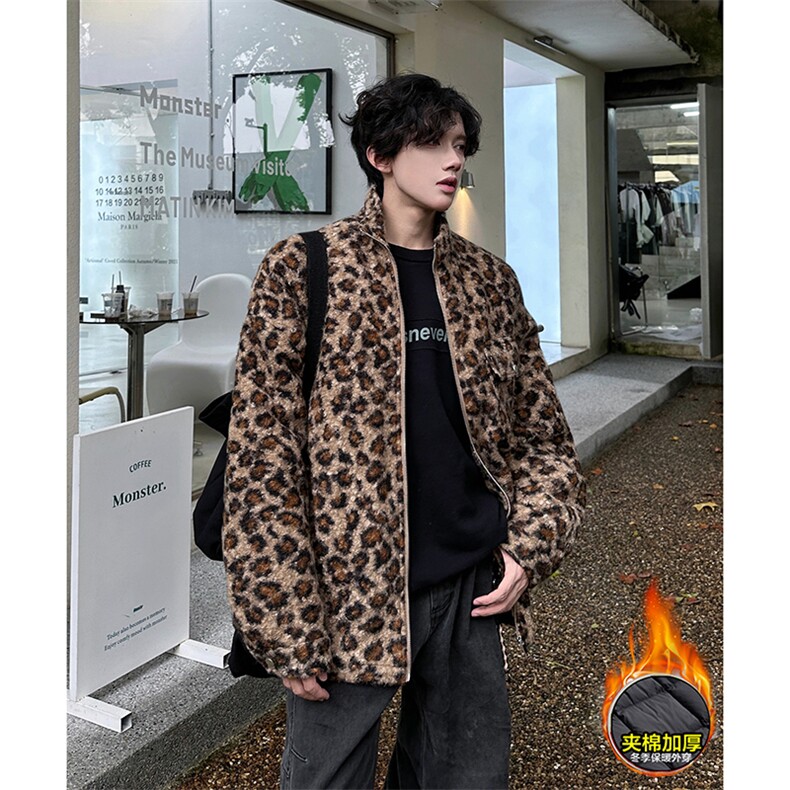 现货MY1188-P95特大码豹纹个性棉衣外套,男装棉衣,电商D232