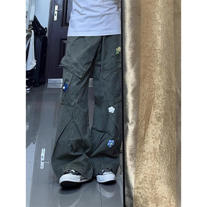 美式复古花朵刺绣牛仔微喇裤修身有版型高质量男女同款春秋N1061,男装牛仔裤,星座1116A（原606A-3）
