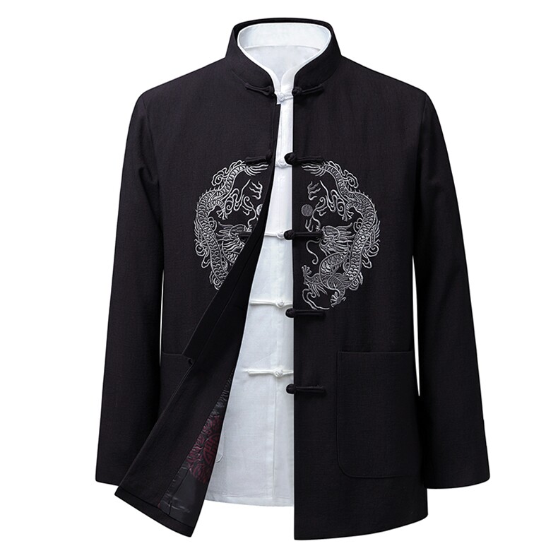 秋冬新款中年唐装男长袖夹克外套加绒棉服YDC8065-常规130加绒140,男装棉衣,星座1105-3