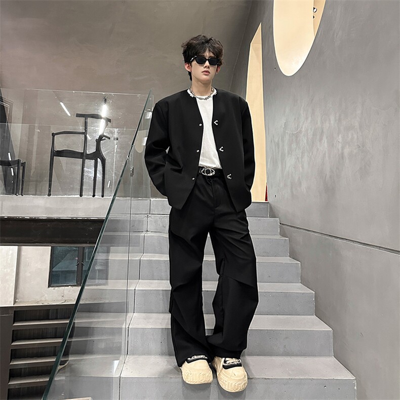 现货无领V设计款单排扣简约休闲小西装外套A071-3309-P98,男装西服套装,电商A071