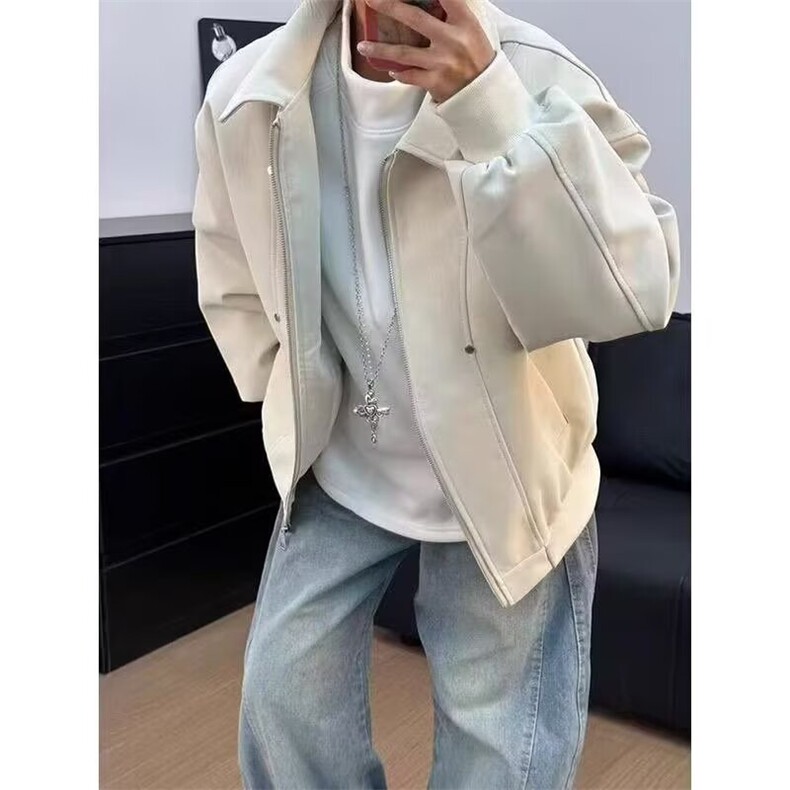 翻领皮衣外套春秋季哈灵顿城市户外工装潮流百搭休闲男女款外套图片