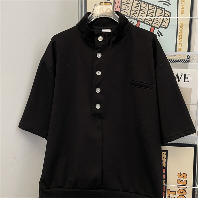 美式立领短袖T恤男夏季polo衫宽松休闲运动boxy上衣T0178-P40,男装Polo衫,星座308B-2